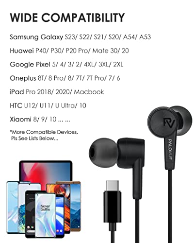 PALOVUE USB Type C Headphones in Ear Earphones Earbuds with Mic and Volume Control Compatible for Google Pixel Samsung Oneplus Huawei Sony MacBook SoundFlow