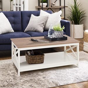 Sophia & William Coffee Table Farmhouse Cocktail Table with Storage Shelf, Wood Look Accent Furniture for Living Room, Ivory