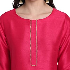 Janasya Women's Pink Poly Silk Kurta with Pant and Dupatta