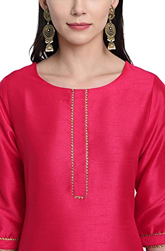 Janasya Women's Pink Poly Silk Kurta with Pant and Dupatta