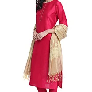 Janasya Women's Pink Poly Silk Kurta with Pant and Dupatta