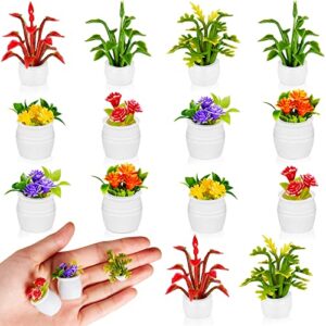 14 pieces dollhouse plant miniature bonsai plant mini potted plant flower model tiny fake greenery ornament dollhouse furniture for christmas toddlers girls and boys (vivid style)