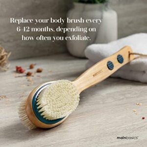 MainBasics Back Scrubber for Shower Long Handle Back Brush Dual-Sided with Exfoliating and Soft Bristles