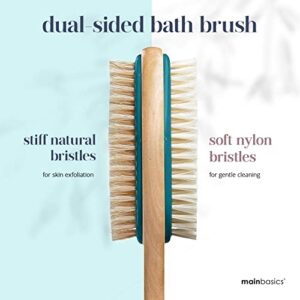 MainBasics Back Scrubber for Shower Long Handle Back Brush Dual-Sided with Exfoliating and Soft Bristles