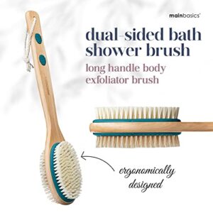 MainBasics Back Scrubber for Shower Long Handle Back Brush Dual-Sided with Exfoliating and Soft Bristles