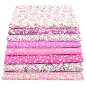 100% cotton fabric for sewing(8 pieces)20"x20", floral craft fabric, breathable fabric for sewing, bundle squares fabric, fat quarters fabric bundles, diy patchwork, pre-cut quilting fabric(pink)