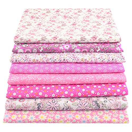 100% Cotton Fabric for Sewing(8 Pieces)20"x20", Floral Craft Fabric, Breathable Fabric for Sewing, Bundle Squares Fabric, Fat Quarters Fabric Bundles, DIY Patchwork, Pre-Cut Quilting Fabric(Pink)