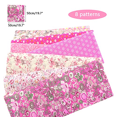 100% Cotton Fabric for Sewing(8 Pieces)20"x20", Floral Craft Fabric, Breathable Fabric for Sewing, Bundle Squares Fabric, Fat Quarters Fabric Bundles, DIY Patchwork, Pre-Cut Quilting Fabric(Pink)