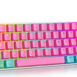 Fogruaden HYSSP 60% Wireless Mechanical Keyboard 61 Keys Pink Gaming Keyboard with PBT Keycaps RGB Backlight Type-C Cable for PC/Mac Gamger (Blue Switch Miami)