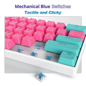 Fogruaden HYSSP 60% Wireless Mechanical Keyboard 61 Keys Pink Gaming Keyboard with PBT Keycaps RGB Backlight Type-C Cable for PC/Mac Gamger (Blue Switch Miami)