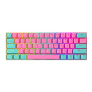 Fogruaden HYSSP 60% Wireless Mechanical Keyboard 61 Keys Pink Gaming Keyboard with PBT Keycaps RGB Backlight Type-C Cable for PC/Mac Gamger (Blue Switch Miami)