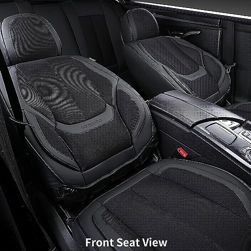 Coverado Front Seat Covers, 2 Pieces Universal Seat Covers for Cars, Breathable Fabric & Leather Car Seat Protectors, Car Seat Cushions Auto Accessories Fit for Most Sedans SUV Truck, Black