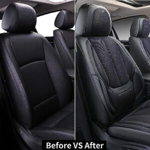 Coverado Front Seat Covers, 2 Pieces Universal Seat Covers for Cars, Breathable Fabric & Leather Car Seat Protectors, Car Seat Cushions Auto Accessories Fit for Most Sedans SUV Truck, Black