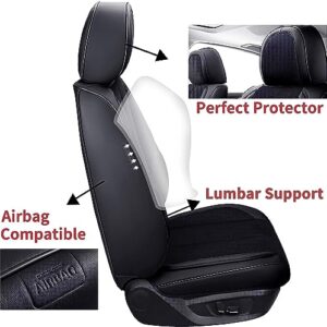 Coverado Front Seat Covers, 2 Pieces Universal Seat Covers for Cars, Breathable Fabric & Leather Car Seat Protectors, Car Seat Cushions Auto Accessories Fit for Most Sedans SUV Truck, Black