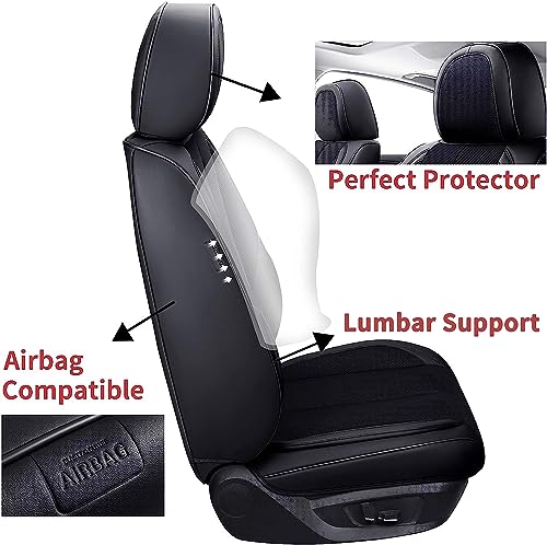 Coverado Front Seat Covers, 2 Pieces Universal Seat Covers for Cars, Breathable Fabric & Leather Car Seat Protectors, Car Seat Cushions Auto Accessories Fit for Most Sedans SUV Truck, Black