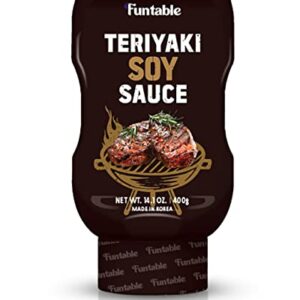 FUNTABLE TERIYAKI SOY SAUCE - Teriyaki Flavored Sweet Soy Sauce for Dipping, Glazing, Marinade, Seasoning for Korean Bulgogi, Meats, Grill (14.1OZ)