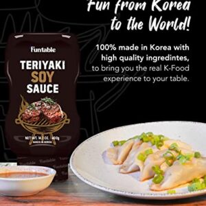 FUNTABLE TERIYAKI SOY SAUCE - Teriyaki Flavored Sweet Soy Sauce for Dipping, Glazing, Marinade, Seasoning for Korean Bulgogi, Meats, Grill (14.1OZ)