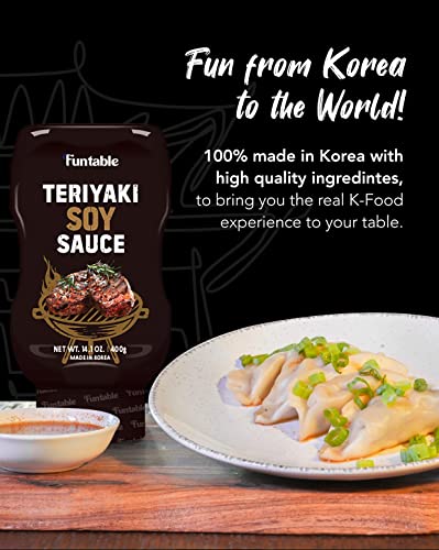 FUNTABLE TERIYAKI SOY SAUCE - Teriyaki Flavored Sweet Soy Sauce for Dipping, Glazing, Marinade, Seasoning for Korean Bulgogi, Meats, Grill (14.1OZ)