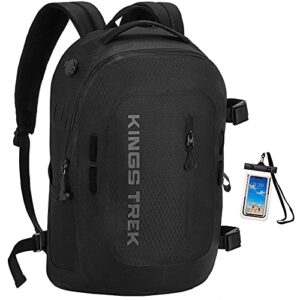 kings trek dry bag, tpu waterproof backpack with airtight zipper, 20l floating waterproof pack with phone case (black, 20l)