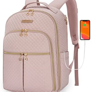 BAGSMART Laptop Backpack Women, Lightweight Travel Backpack for Women, 15.6" Multi-compartment Black College Backpack Stylish Bookbag with USB Charging Hole, Pink