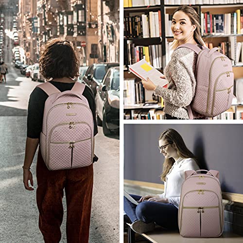 BAGSMART Laptop Backpack Women, Lightweight Travel Backpack for Women, 15.6" Multi-compartment Black College Backpack Stylish Bookbag with USB Charging Hole, Pink