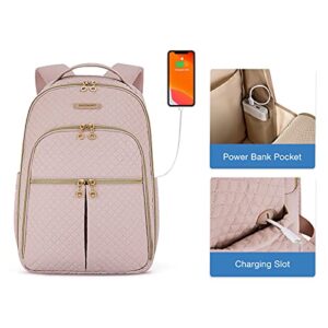 BAGSMART Laptop Backpack Women, Lightweight Travel Backpack for Women, 15.6" Multi-compartment Black College Backpack Stylish Bookbag with USB Charging Hole, Pink