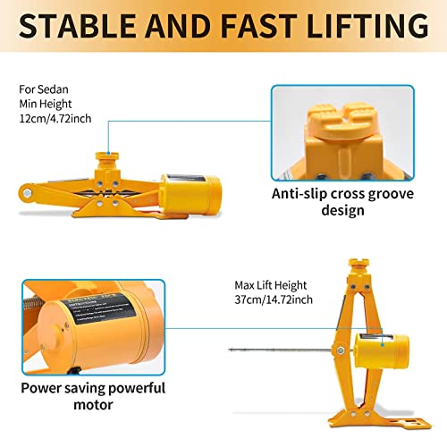 Simtamy Electric Car Jack 2 Ton 12V Electric Scissor Jack with Storage Box for Car SUV Tire Changes (Lifting rang: 4.72~14.72 inch)