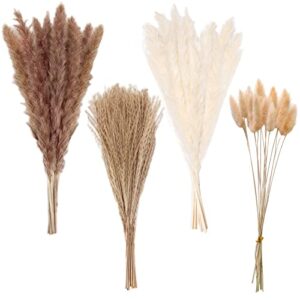 pampas grass boho home decor, 75pcs natural dried carefully hand-picked fluffy pompas grass 17", white & brown pampas grass, reed, bunny tails for flower arrangements boho wedding home décor