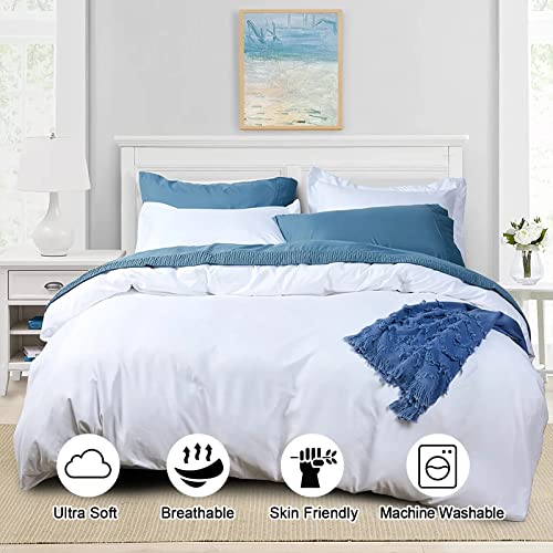 David's Home Duvet Cover King Size White, Soft Lightweight Cover with Zipper Closure Corner Ties, 3 Pieces Microfiber Bedding for Spring Summer, 1 Duvet Cover 104x90 Inches 2 Pillow Shams