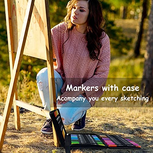 SCOPOW Markers for Adult Coloring 60 Dual Brush Marker Pen Set with Case, Fine and Brush Tip Artist Colored Markers for Kids, Watercolor Markers for Coloring Books Bullet Journaling Drawing