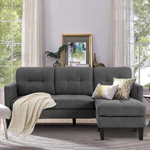 grepatio convertible sectional sofa couch, l-shaped couch with modern linen fabric for small space (grey)