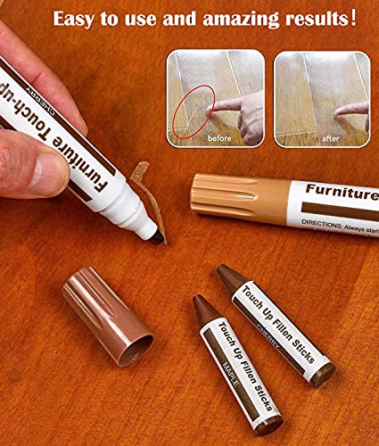 Furniture Markers Touch Up, Lifreer 21 Pcs Wood Filler Floor Scratch Repair Kits, Wood Markers and Wax Sticks with Sharpener Kit for Funiture Repair,Floor Scratch