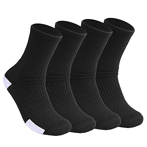 Finerview Elite Basketball Socks, 4 Pack Cushion Performance Crew Athletic Socks for Adult & Youth Kids