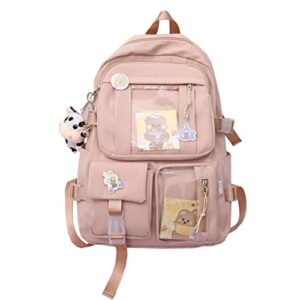 ggoob kawaii backpack with pins kawaii school backpack cute aesthetic backpack cute kawaii backpack for school (pink,with accessories)
