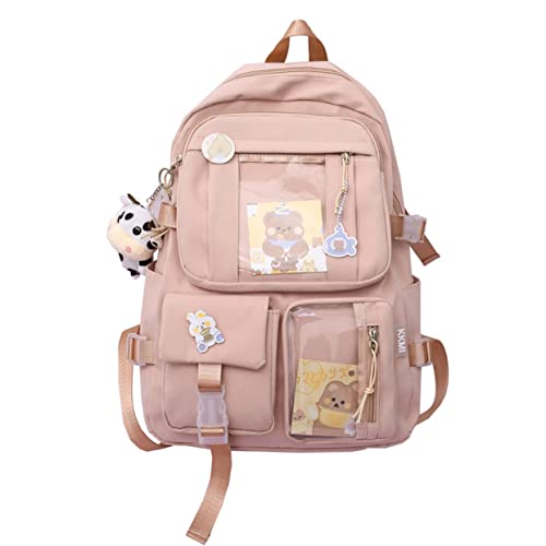 GGOOB Kawaii Backpack with Pins Kawaii School Backpack Cute Aesthetic Backpack Cute Kawaii Backpack for School (Pink,With Accessories)