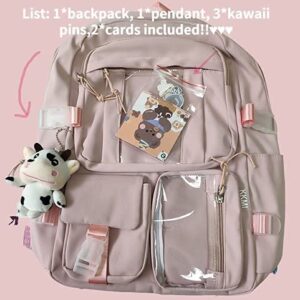 GGOOB Kawaii Backpack with Pins Kawaii School Backpack Cute Aesthetic Backpack Cute Kawaii Backpack for School (Pink,With Accessories)