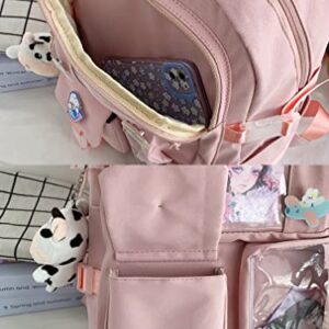 GGOOB Kawaii Backpack with Pins Kawaii School Backpack Cute Aesthetic Backpack Cute Kawaii Backpack for School (Pink,With Accessories)