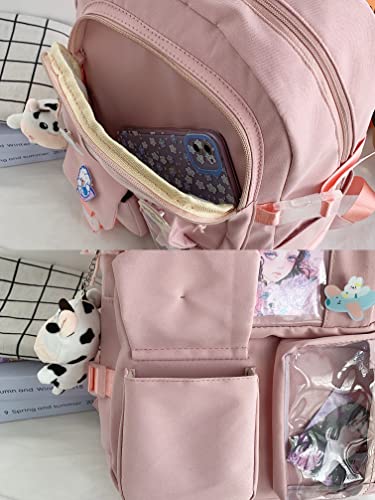 GGOOB Kawaii Backpack with Pins Kawaii School Backpack Cute Aesthetic Backpack Cute Kawaii Backpack for School (Pink,With Accessories)