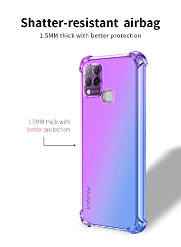 ZMONE Phone Case for Infinix Hot 10S Case with Tempered Glass Screen Protector [2 Pack], Clear Gradient Soft TPU Bumper Slim Anti-Scratch Shockproof Protective Cover - Blue/Pink
