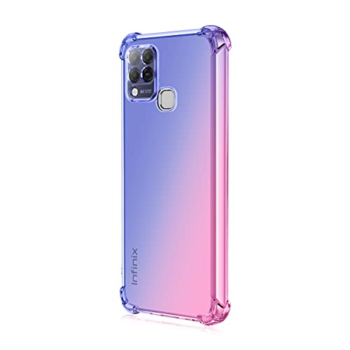 ZMONE Phone Case for Infinix Hot 10S Case with Tempered Glass Screen Protector [2 Pack], Clear Gradient Soft TPU Bumper Slim Anti-Scratch Shockproof Protective Cover - Blue/Pink