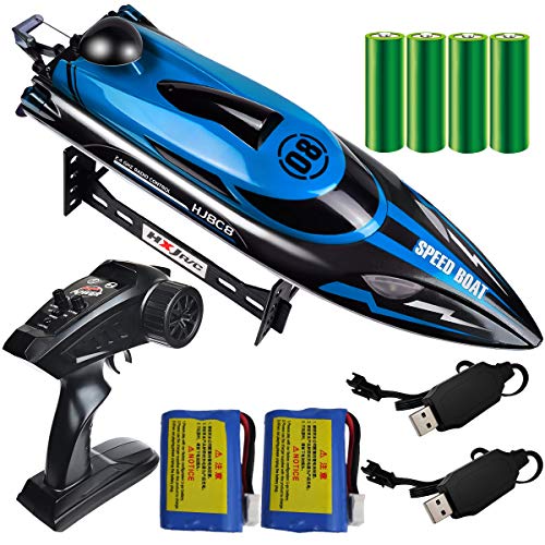 HONGXUNJIE 2.4Ghz RC Boat- 22+ MPH High Speed Remote Control Boat for Adults and Kids for Lakes and Pools with 2 Rechargeable Batteries, Low Battery Alarm, Capsize Recovery (Blue) Age 14+