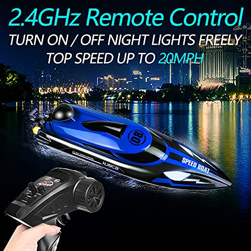 HONGXUNJIE 2.4Ghz RC Boat- 22+ MPH High Speed Remote Control Boat for Adults and Kids for Lakes and Pools with 2 Rechargeable Batteries, Low Battery Alarm, Capsize Recovery (Blue) Age 14+