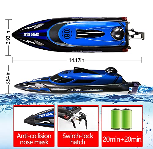 HONGXUNJIE 2.4Ghz RC Boat- 22+ MPH High Speed Remote Control Boat for Adults and Kids for Lakes and Pools with 2 Rechargeable Batteries, Low Battery Alarm, Capsize Recovery (Blue) Age 14+