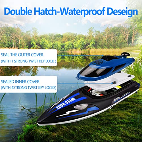 HONGXUNJIE 2.4Ghz RC Boat- 22+ MPH High Speed Remote Control Boat for Adults and Kids for Lakes and Pools with 2 Rechargeable Batteries, Low Battery Alarm, Capsize Recovery (Blue) Age 14+