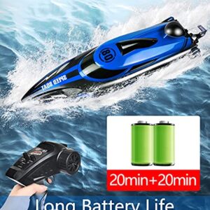 HONGXUNJIE 2.4Ghz RC Boat- 22+ MPH High Speed Remote Control Boat for Adults and Kids for Lakes and Pools with 2 Rechargeable Batteries, Low Battery Alarm, Capsize Recovery (Blue) Age 14+