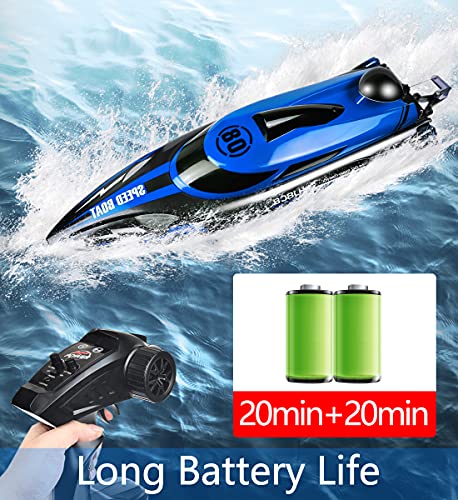 HONGXUNJIE 2.4Ghz RC Boat- 22+ MPH High Speed Remote Control Boat for Adults and Kids for Lakes and Pools with 2 Rechargeable Batteries, Low Battery Alarm, Capsize Recovery (Blue) Age 14+