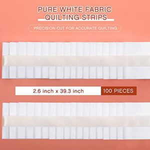 100 Pieces Jelly Fabric Strips Roll Collection 2.6 Inch Roll up Fabric Quilting Strip White Solid Color Fabric Bundle Precut Patchwork Square for DIY Sewing Crafts