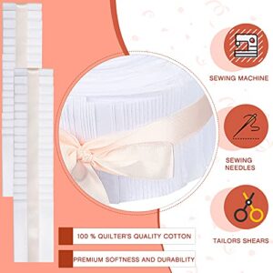 100 Pieces Jelly Fabric Strips Roll Collection 2.6 Inch Roll up Fabric Quilting Strip White Solid Color Fabric Bundle Precut Patchwork Square for DIY Sewing Crafts