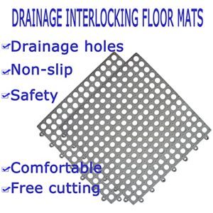 16Pack Drainage Interlocking Floor Mats, 12”x12” Non-Slip Shower Bathroom Pool Tiles for Flooring, Soft PVC Splicing Modular Cushion Mat, Vented Floor Tile for Locker Room Basement Stairs