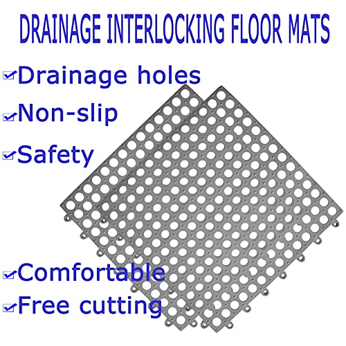 16Pack Drainage Interlocking Floor Mats, 12”x12” Non-Slip Shower Bathroom Pool Tiles for Flooring, Soft PVC Splicing Modular Cushion Mat, Vented Floor Tile for Locker Room Basement Stairs